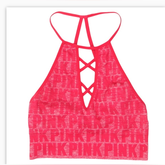 Victoria's Secret Other - LADIES PINK BY VICTORIA'S SECRET STRAPPY HALTER SPORTS BRA SIZE M PREOWNED
